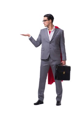 Beyaz arka plan üzerinde izole süper kahraman işadamı