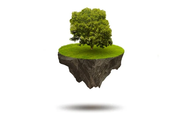 Singolo albero su isola galleggiante - rendering 3d — Foto Stock