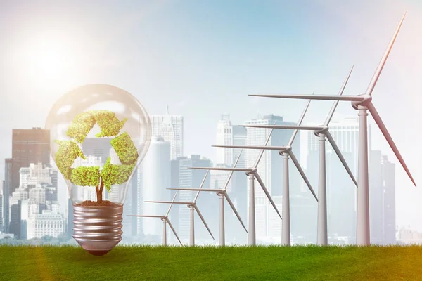 Alternatives Energiekonzept mit Windrädern - 3D-Rendering — Stockfoto