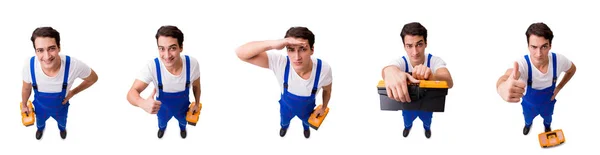 The funny repairman with tools isolated on white — Stock Photo, Image