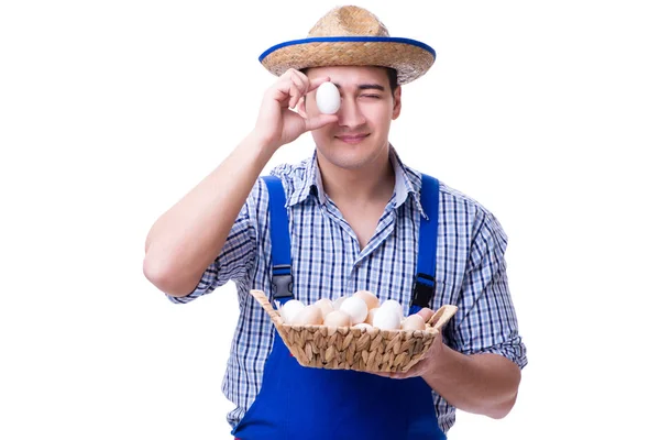 Człowiek z słomkowy kapelusz i jaja — Zdjęcie stockowe