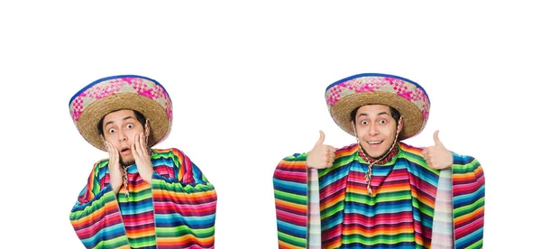 Divertente messicano indossare poncho isolato su bianco — Foto Stock