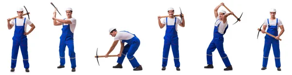 Hombre con hacha aislada en el blanco — Foto de Stock