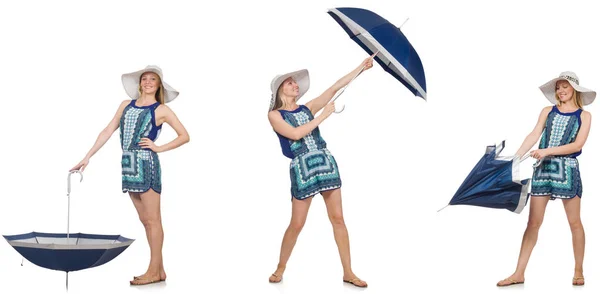 Collage di donna con ombrello isolato su bianco — Foto Stock