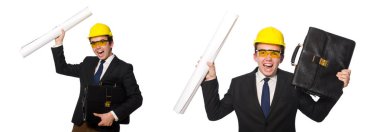 Beyaz üzerine çizimler yapan komik bir mimar.