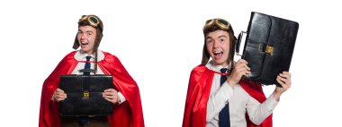 evrak çantası üzerinde beyaz izole komik burda