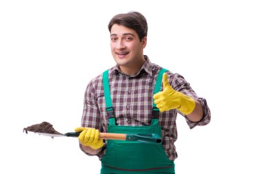 Genç bahçıvan beyazı izole etmiş.