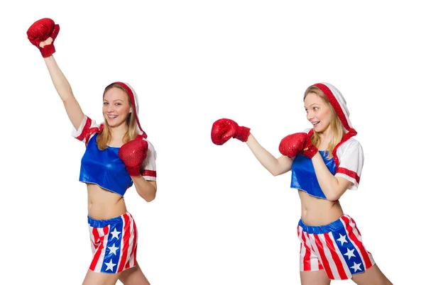 Boxeadora femenina aislada sobre fondo blanco —  Fotos de Stock