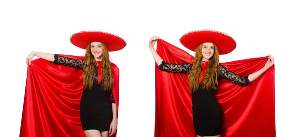 Meksykanka w czerwonej odzieży na białym — Zdjęcie stockowe