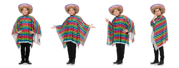 Mexicano engraçado usando poncho isolado no branco — Fotografia de Stock