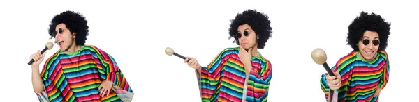 Rolig mexikanska bär poncho med maracas isolerad på vit — Stockfoto