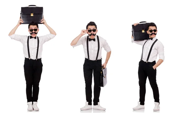 Young man with briefcase isolated on white — Stock Photo, Image