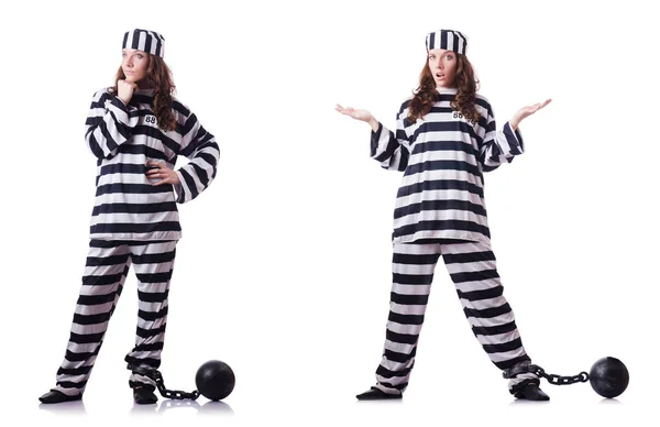 Prisoner in striped uniform on white — Stock Photo, Image