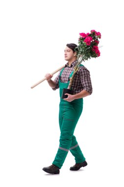 Genç bahçıvan beyazı izole etmiş.