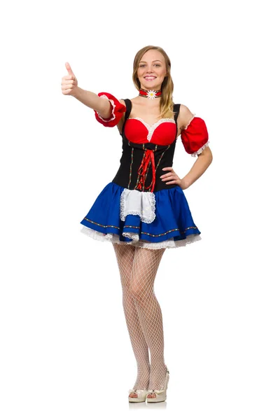 Femme en Oktoberfest concept sur blanc — Photo