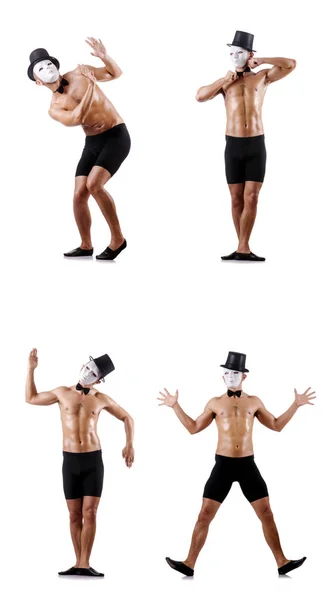 Naked muscular mime isolated on white — Stock Photo, Image