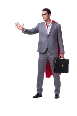 Beyaz arka plan üzerinde izole süper kahraman işadamı