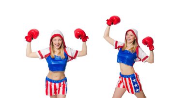 Beyaz arkaplanda izole edilmiş kadın boksör