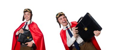 evrak çantası üzerinde beyaz izole komik burda