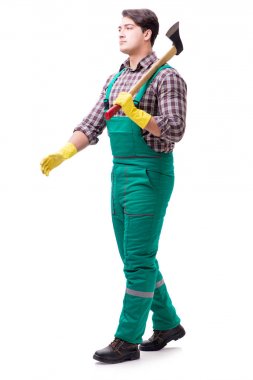 Genç bahçıvan beyazı izole etmiş.