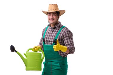 Genç bahçıvan beyazı izole etmiş.