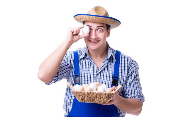 Hombre con sombrero de paja y huevos — Foto de Stock