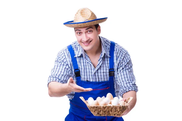 Hombre con sombrero de paja y huevos — Foto de Stock