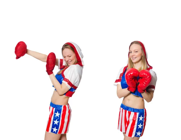 Boxeadora femenina aislada sobre fondo blanco —  Fotos de Stock