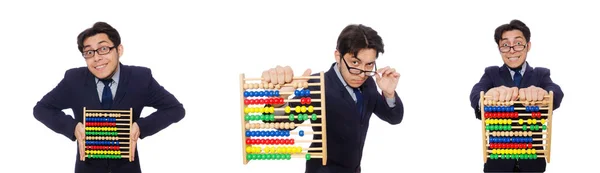 Kızgın muhasebeci ile üzerine beyaz izole abacus — Stok fotoğraf