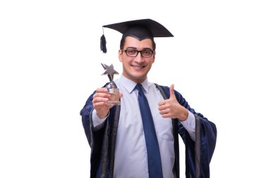 Mezun olan genç bir öğrenci beyazlar içinde.