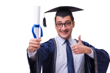 Mezun olan genç bir öğrenci beyazlar içinde.