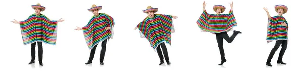 Grappige jonge Mexicaanse met valse snor geïsoleerd op wit — Stockfoto