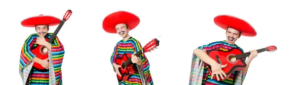 Śmieszne młody na białym tle meksykańskiej z gitara — Zdjęcie stockowe