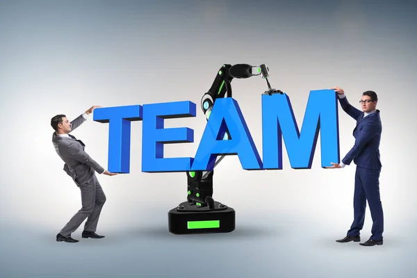 実業家とロボット アームのチームワークの概念 — ストック写真