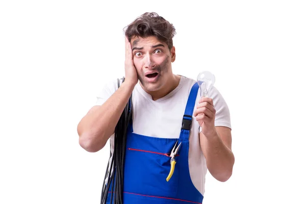 Funny man doing electrical repair — Stock Photo, Image