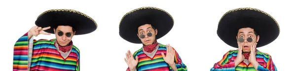 Komik Meksika giyen panço beyaz izole — Stok fotoğraf