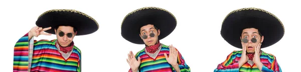 Divertido mexicano con poncho aislado en blanco —  Fotos de Stock