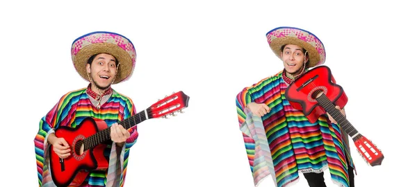 Mexicano engraçado com guitarra isolada em branco — Fotografia de Stock