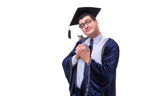 Giovane studente laureato isolato su bianco — Foto Stock