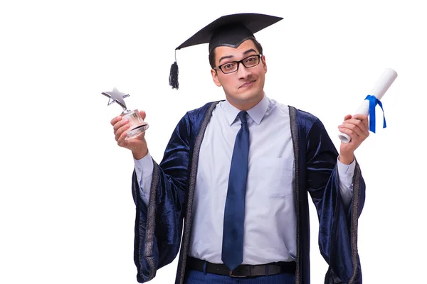 Ung man student examen isolerad på vitt — Stockfoto