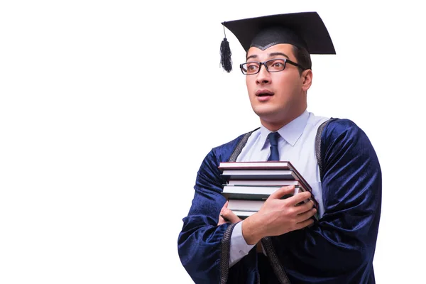 Jovem estudante graduando-se isolado no branco — Fotografia de Stock