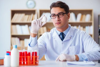 Bilim adamı organik meyve ve sebzeler üzerinde çalışıyor.