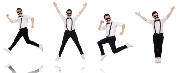 Joven con bigote aislado en blanco — Foto de Stock