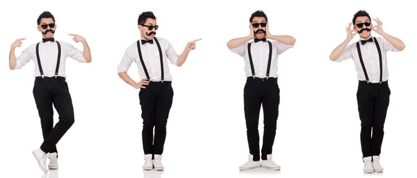 Joven con bigote aislado en blanco —  Fotos de Stock