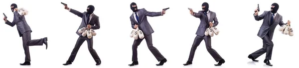 Gangster mit Geldbeutel auf weißem Grund — Stockfoto