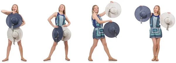 Collage de mujer con sombrero panama aislado sobre blanco —  Fotos de Stock