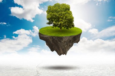 Yüzen ada - 3d render üzerinde tek ağaç