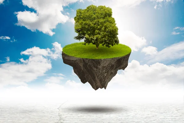 Singolo albero su isola galleggiante - rendering 3d — Foto Stock