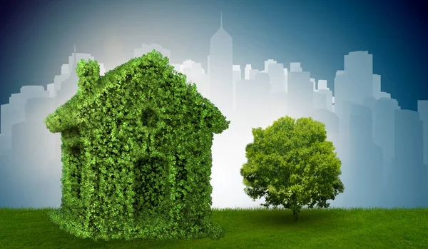 Green house e albero nel concetto di vita ecologica - rendering 3d — Foto Stock