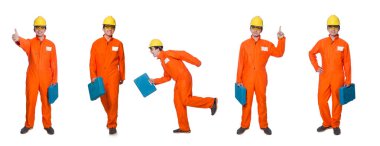 Sanayi işçisi beyaz arka planda izole edilmiş.